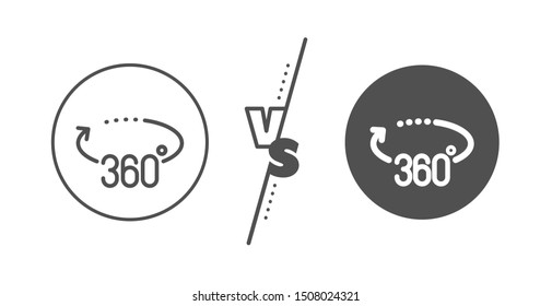 VR simulation sign. Versus concept. 360 degrees line icon. Panoramic view symbol. Line vs classic 360 degrees icon. Vector