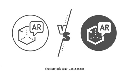 VR simulation sign. Versus concept. Augmented reality line icon. 3d cube symbol. Line vs classic augmented reality icon. Vector