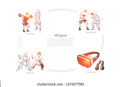 VR sports - home gym, sport games, martial arts, vr equipment vector concept set - Shutterstock ID 1374377081