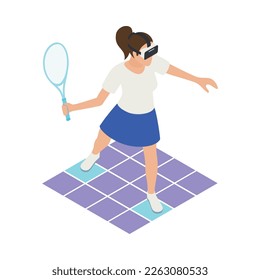 VR sports isometric icons composition with human character wearing helmet engaging sports activities vector illustration