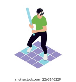 VR sports isometric icons composition with human character wearing helmet engaging sports activities vector illustration