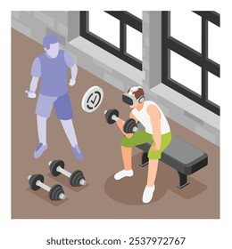 VR Deportes Entrenamientos Concepto de color isométrico Vector