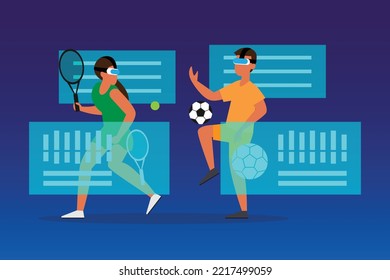 VR Sports - young man and young girl with VR headsets playing virtual sports 2d vector illustration concept for banner, website, illustration, landing page, flyer, etc.