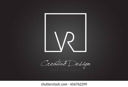 VR Square Framed Letter Logo Design Vector with Black and White Colors.
