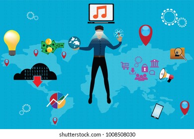 VR technology concept, man in virtual reality glasses working - Vector Illustration
Virtual Reality,Technology, VR, Virtual Reality Simulator