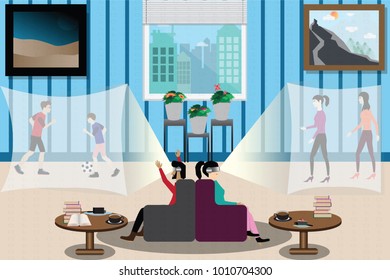 VR technology concept, man and woman in virtual reality glasses used for entertain - VectorIllustration
Virtual Reality,Technology, VR, Virtual Reality Simulator