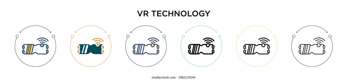 Vr Technologie Symbol in vollem, dünnen Linie, Umriss und Strich Stil. Vektorgrafik von zwei farbigen und schwarzen Vektorgrafik-Symbolen für die Vektorgrafik kann für mobile, i, i, web-basierte