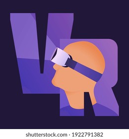 VR technology illustration, man with virtual reality headset