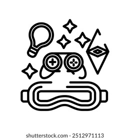 Ícone do contorno da tecnologia VR, ilustração de vetor