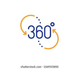 VR technology simulation sign. 360 degree line icon. Panoramic view symbol. Colorful outline concept. Blue and orange thin line 360 degree icon. Vector