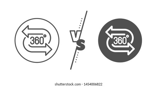VR technology simulation sign. Versus concept. 360 degree line icon. Panoramic view symbol. Line vs classic 360 degree icon. Vector