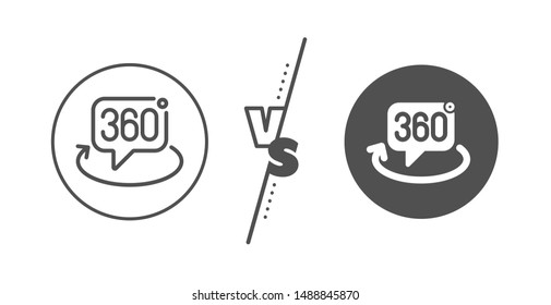 VR technology simulation sign. Versus concept. 360 degree line icon. Panoramic view symbol. Line vs classic 360 degree icon. Vector