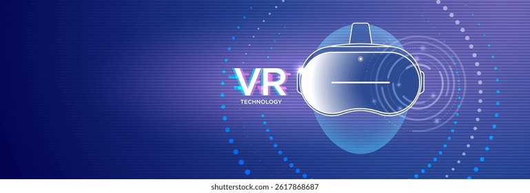 VR Technology vector design with modern headset and abstract circular patterns. Perfect for creative tech banners, apps, or metaverse illustrations.