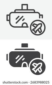 Viaje de VR con el globo y el conjunto de iconos de estilo diferente de la ruta. Esquema de línea y versión de glifo sólido. Signo y Vector, trazo editable. Icono de navegación turística.