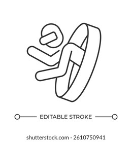 VR user walking through portal line icon. Future of video games. Person with goggles enjoying virtual experience. Isolated vector illustration. Outline symbol. Simple linear drawing. Editable stroke