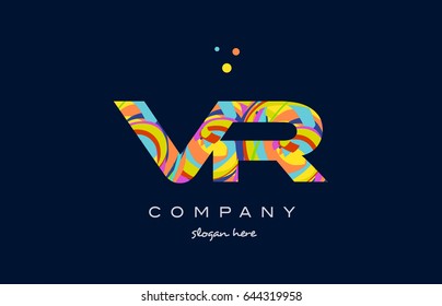 vr v r alphabet letter logo colors colorful rainbow acrylic font creative text dots company vector icon design template
