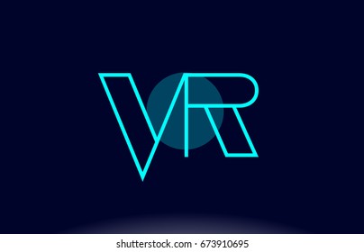 vr v r blue line circle letter logo alphabet creative company vector icon design template