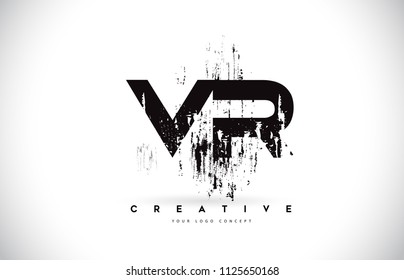 VR V R Grunge Brush Letter Logo Design in Black Colors. Creative Brush Letters Vector Illustration.