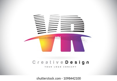 VR V R Letter Logo Design With Creative Lines and Swosh in Purple Brush Color Vector Illustration.