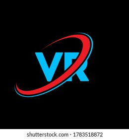 VR V R letter logo design. Initial letter VR linked circle uppercase monogram logo red and blue. VR logo, V R design. vr, v r