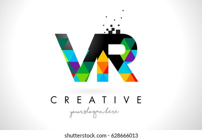 Logo für VR V R-Buchstaben mit farbigen Vivid-Dreiecken Vektorillustration für Textur-Design.