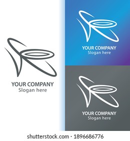 Diseño del logotipo VR V R Lettering con Swoosh en forma de anillo planetario, que significa tecnología 360, diseño gráfico
