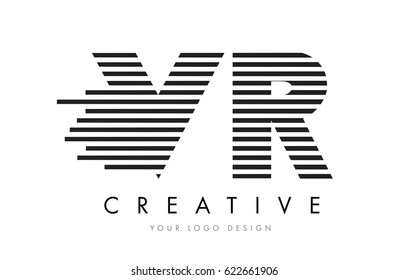 VR V R Zebra Letter Logo Design with Black and White Stripes Vector
