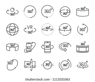 vr vector line icon set, such as 360degree, 3d, glasses, round