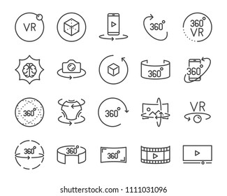 vr vector line icon set, such as 360degree, 3d, glasses, round