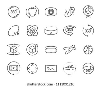 vr vector line icon set, such as 360degree, 3d, glasses, round