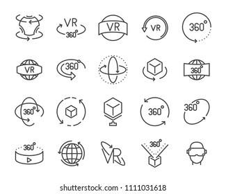 vr vector line icon set, such as 360degree, 3d, glasses, round