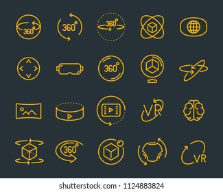 vr vector line icon set, such as 360degree, glasses, round