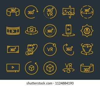 vr vector line icon set, such as 360degree, glasses, round