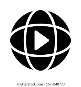 VR video play vector glyph flat icon 
