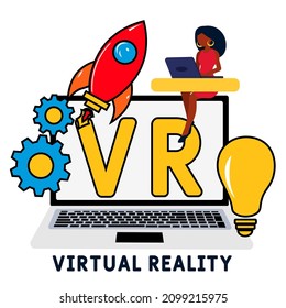 VR - Virtual Reality acronym. business concept background.  vector illustration concept with keywords and icons. lettering illustration with icons for web banner, flyer, landing pag