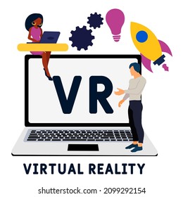 VR - Virtual Reality acronym. business concept background.  vector illustration concept with keywords and icons. lettering illustration with icons for web banner, flyer, landing pag