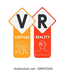 VR - Virtual Reality acronym. business concept background.  vector illustration concept with keywords and icons. lettering illustration with icons for web banner, flyer, landing pag