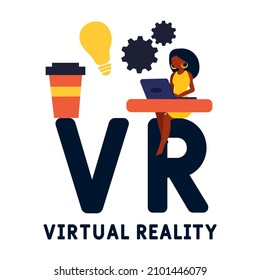 VR - Virtual Reality acronym. business concept background.  vector illustration concept with keywords and icons. lettering illustration with icons for web banner, flyer, landing pag