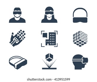 VR Or Virtual Reality, Augmented Reality And Hologram Technology Vector Icon Set