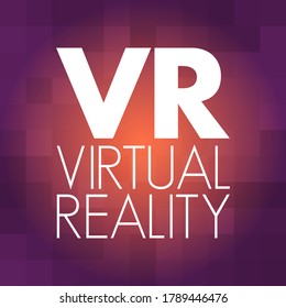VR Virtual Reality - computer-generated environment with scenes and objects that appear to be real, acronym text concept