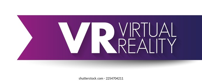 Realidad virtual de VR: entorno generado por computadora con escenas y objetos que parecen ser reales, concepto de texto de acrónimo
