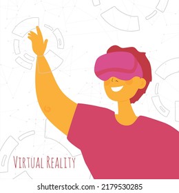 VR virtual reality concept. Man wearing virtual reality glasses. Vector illustration