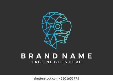 VR Virtual Reality Futuristic Human Head Logo Design Vector Template