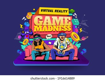 vr virtual reality Game Woman and Man Playing Game Virtual Reality