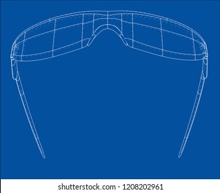 VR Virtual Reality Glasses Concept. Vector rendering of 3d. Wire-frame style. The layers of visible and invisible lines are separated