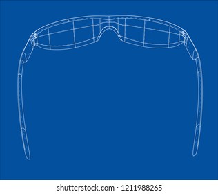 VR Virtual Reality Glasses Concept. Vector rendering of 3d. Wire-frame style. The layers of visible and invisible lines are separated