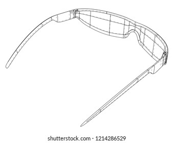 VR Virtual Reality Glasses Concept. Vector rendering of 3d. Wire-frame style. The layers of visible and invisible lines are separated
