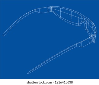 VR Virtual Reality Glasses Concept. Vector rendering of 3d. Wire-frame style. The layers of visible and invisible lines are separated