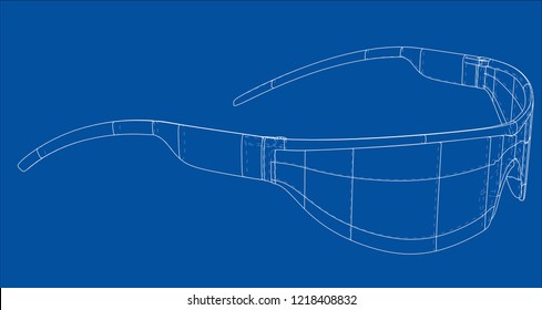 VR Virtual Reality Glasses Concept. Vector rendering of 3d. Wire-frame style. The layers of visible and invisible lines are separated