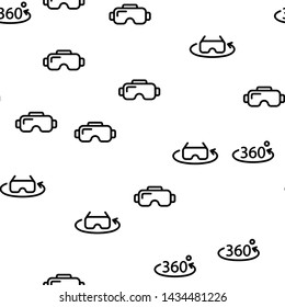 Vr Virtual Reality Glasses Seamless Pattern Vector. Vr Spectacles And 360 Degree View Sign Monochrome Texture Icons. Modern Media Video Technology Equipment Template Flat Illustration